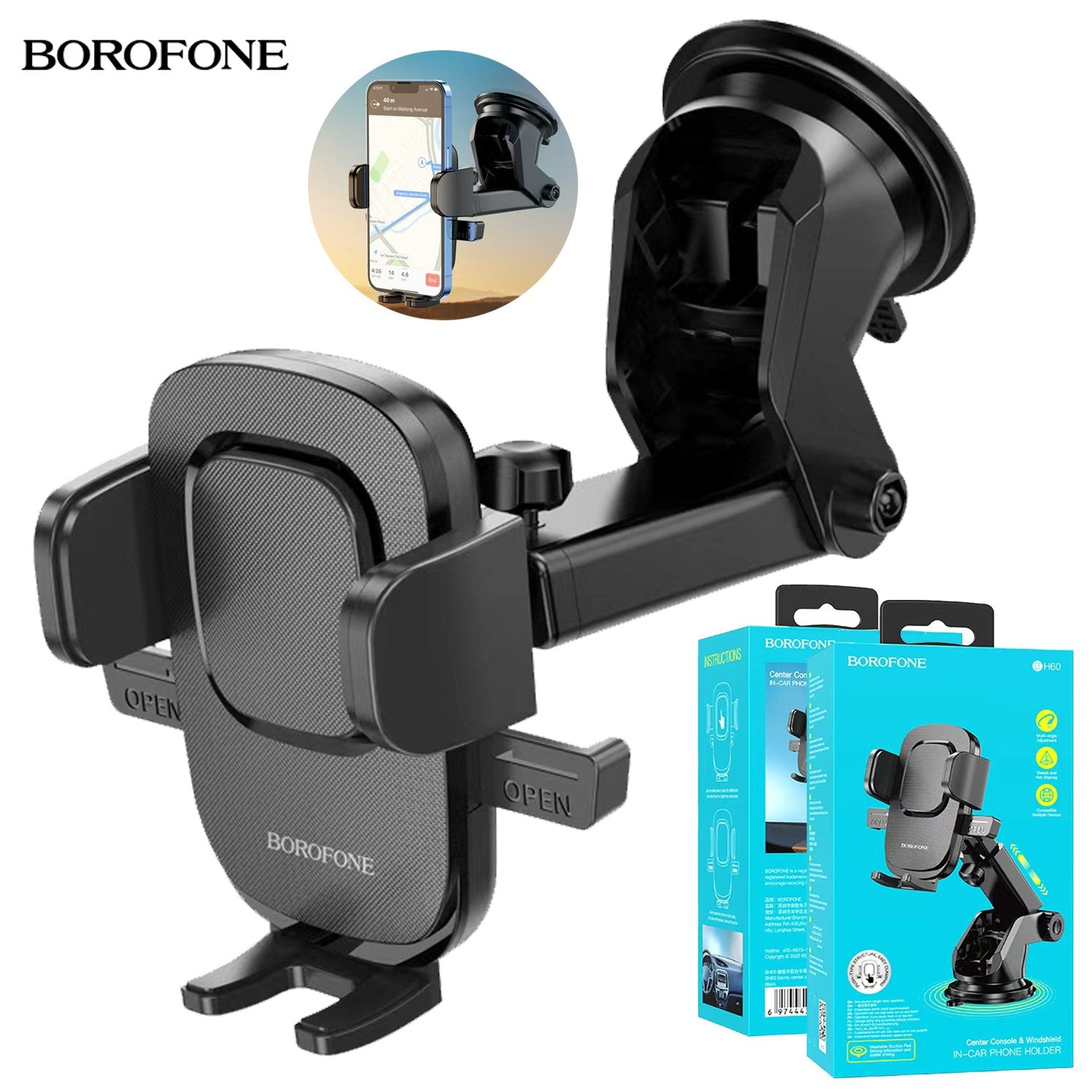 Borofone BH60 Dashboard & Windshield Universal Car Mount Phone Holder with Suction Cup and Telescopic Arm Borofone BH60 Dashboard & Windshield Universal Car Mount Phone Holder with Suction Cup and Telescopic Arm